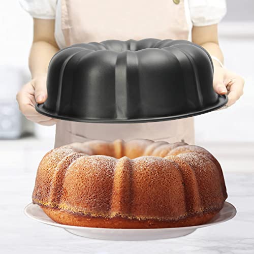 OAMCEG 2 Pack Bunte Cake Pan Nonstick - 10 Inches Fluted Tube Cake Pans for baking, 12 Cups Heavy Duty Carbon Steel Tube Pan Baking Mold for Buntelet, Bavarois, Brownie, Jello, Flan, Meatloaf (Grey)
