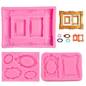 3 pieces pink picture frames silicone mold for cake decorating sugar gum paste chocolate cookies resin polymer clay