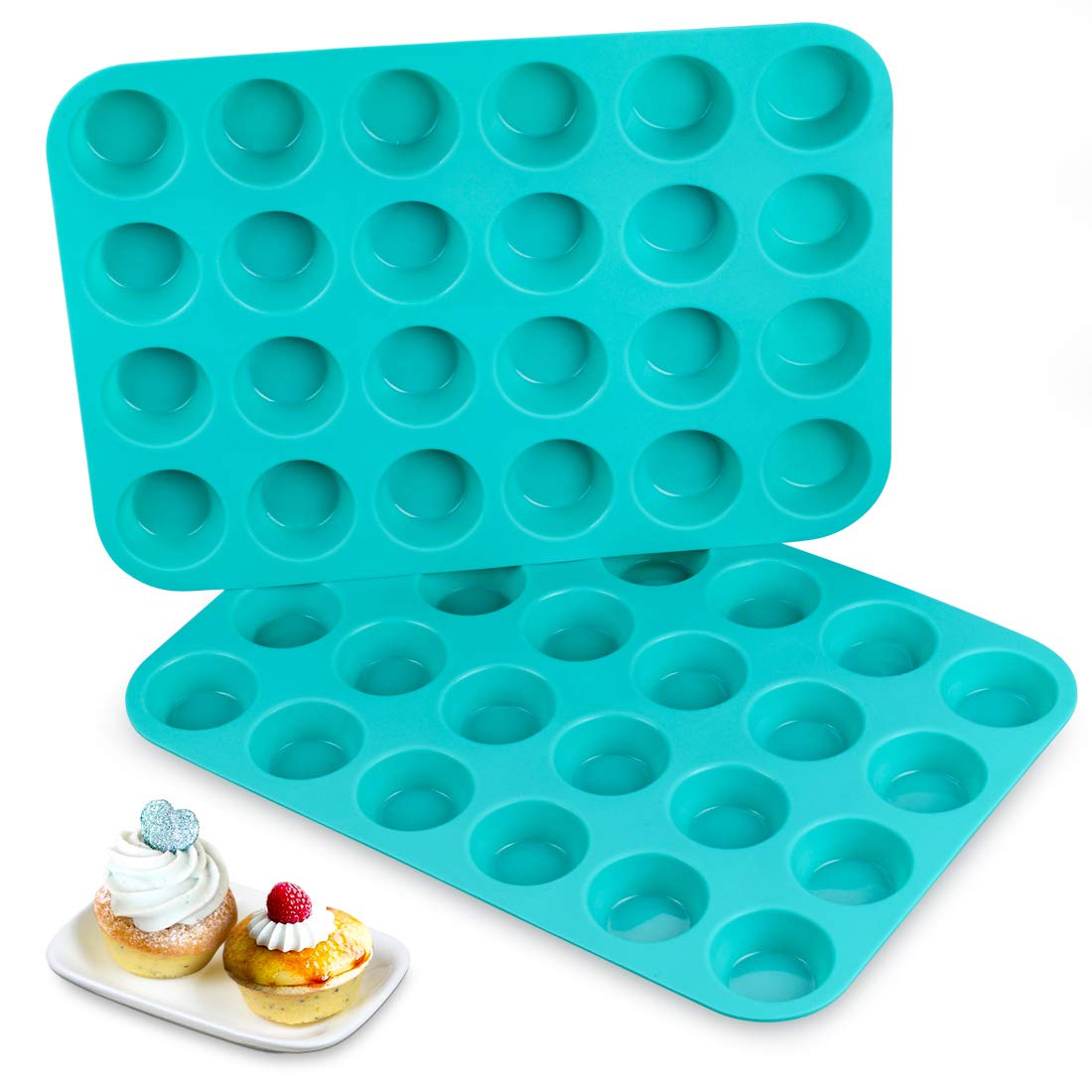 CAKETIME Silicone Muffin Pan - 24 Mini Cupcake Pan Silicone Molds BPA ...