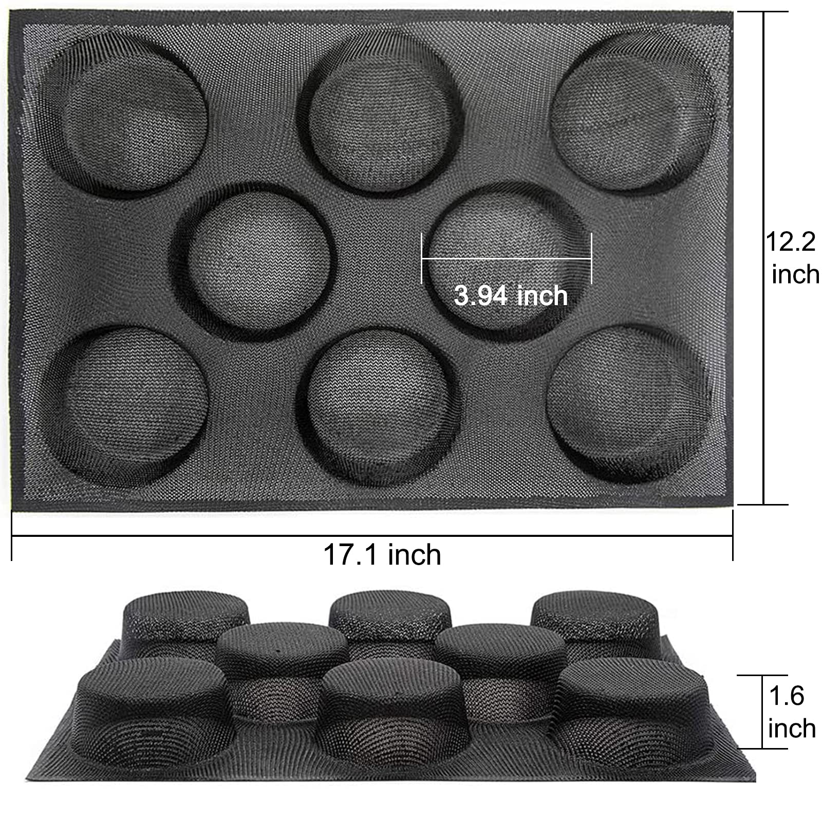 Hamburger Bun Pan, Mesh Silicone Hamburger Bun Mold, Non Stick Baking Pan for Making Buns, Great Perforated Bakery Molds for Gluten Free Buns(8 loaf, 17.1X12.2X1.6 inch)