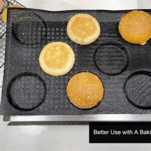 Hamburger Bun Pan, Mesh Silicone Hamburger Bun Mold, Non Stick Baking Pan for Making Buns, Great Perforated Bakery Molds for Gluten Free Buns(8 loaf, 17.1X12.2X1.6 inch)