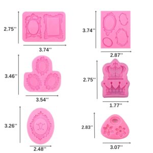 Photo Frame Fondant Mold - 6 Pack Picture Frames crown flower Silicone Mold for Cake Decorating, Sugar, Gum Paste, Chocolate, Cookies, Resin, Polymer Clay - Pink