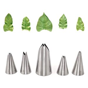 leaf piping tips, hsxxf 5pcs russian piping tips stainless steel piping tips piping nozzles cake piping icing nozzles cake decorating tips set for diy baking tools (5pcs leaf), sliver