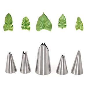 Leaf Piping Tips, Hsxxf 5PCS Russian Piping Tips Stainless Steel Piping Tips Piping Nozzles Cake Piping Icing Nozzles Cake Decorating Tips Set for DIY Baking Tools (5PCS Leaf), Sliver