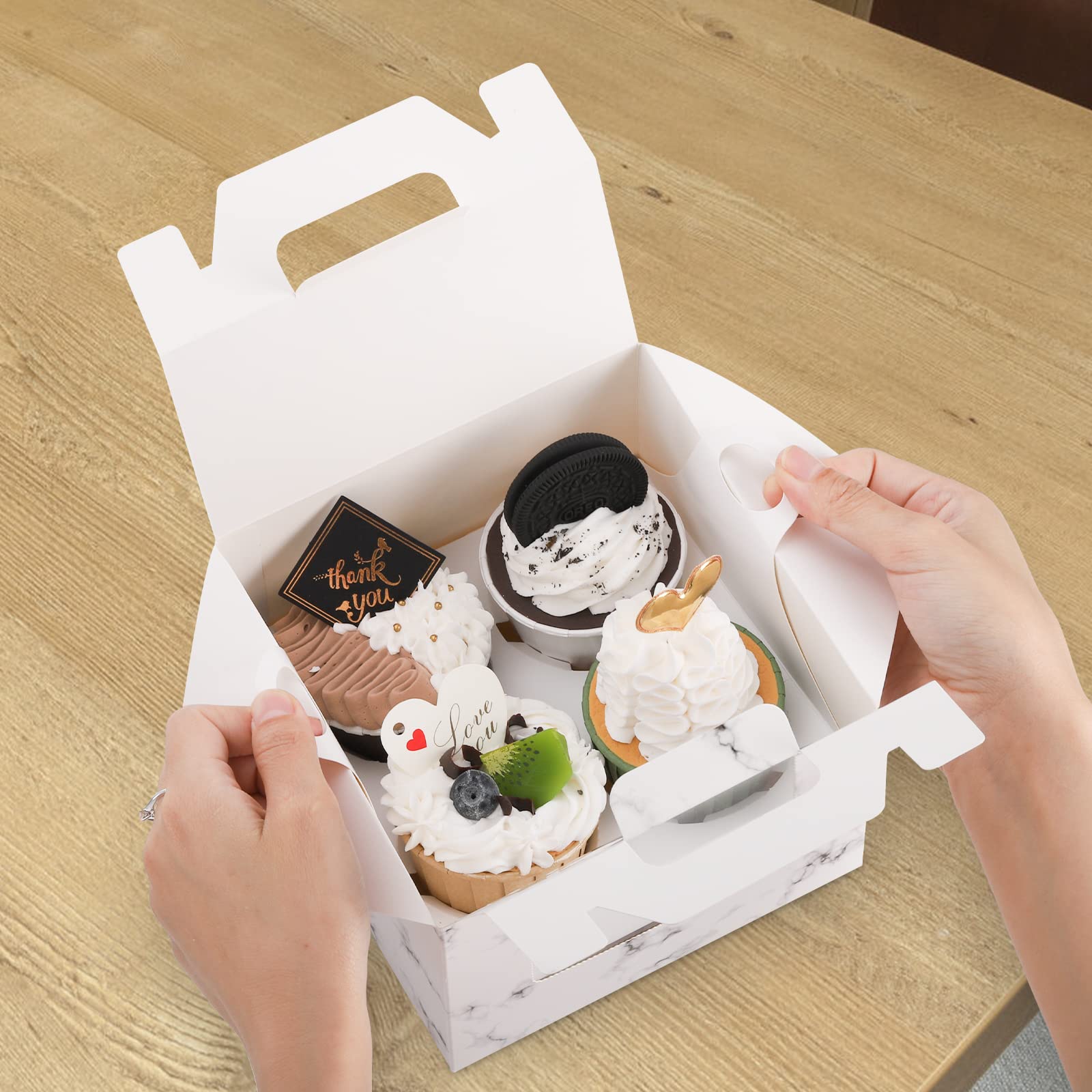 ZEAYEA 40 Pack Cupcake Boxes with Window and Handle, 4 Cavity Paper Cupcake Holder Carrier, Portable Pastry Containers, Muffins Carriers for Bakery Wrapping Party Favor Packing