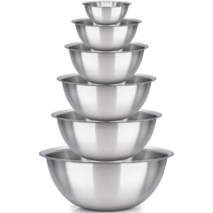 mixing bowl set of 6 - stainless steel - polished mirror kitchen bowls - set includes ¾, 2, 3.5, 5, 6, 8 quart - ideal for cooking & serving - easy to clean - great gift