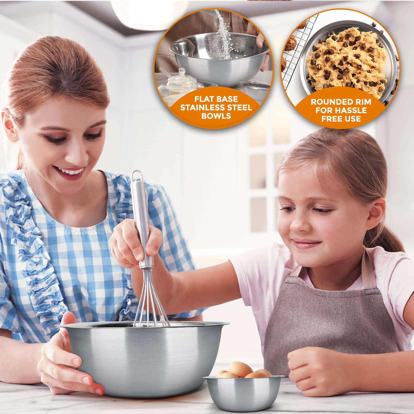 mixing bowl Set of 6 - stainless steel - Polished Mirror kitchen bowls - Set Includes ¾, 2, 3.5, 5, 6, 8 Quart - Ideal For Cooking & Serving - Easy to clean - Great gift