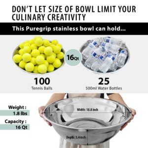 Oversized All-Purpose Stainless Steel Bowl for Home & Commercial, 16 Qt, 15 L, Made in Korea, Premium Stainless Steel, No Dulling & Rusting, For Prepping, Baking, Mixing, Marinating & Brining Kimchi