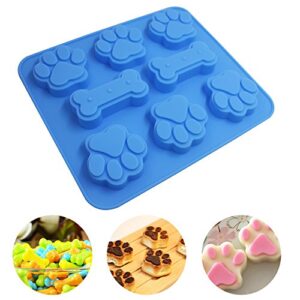 3 Pcs Silicone Molds Puppy Dog Paw & Bone Shaped 2 in 1, 8-Cavity, FineGood Reusable Ice Candy Trays Chocolate Cookies Baking Pans, Oven Microwave Freezer Dishwasher Safe-Pink, Blue, Purple