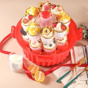 Wehome 3-Tier Cupcake Carrier,Cupcake Holder with Lid and Handle for 24 Cupcakes,Portable Cupcake Holder Cookie Carrier，Cupcake Transport&Storage Container，Christmas Baking Gifts for Bakers