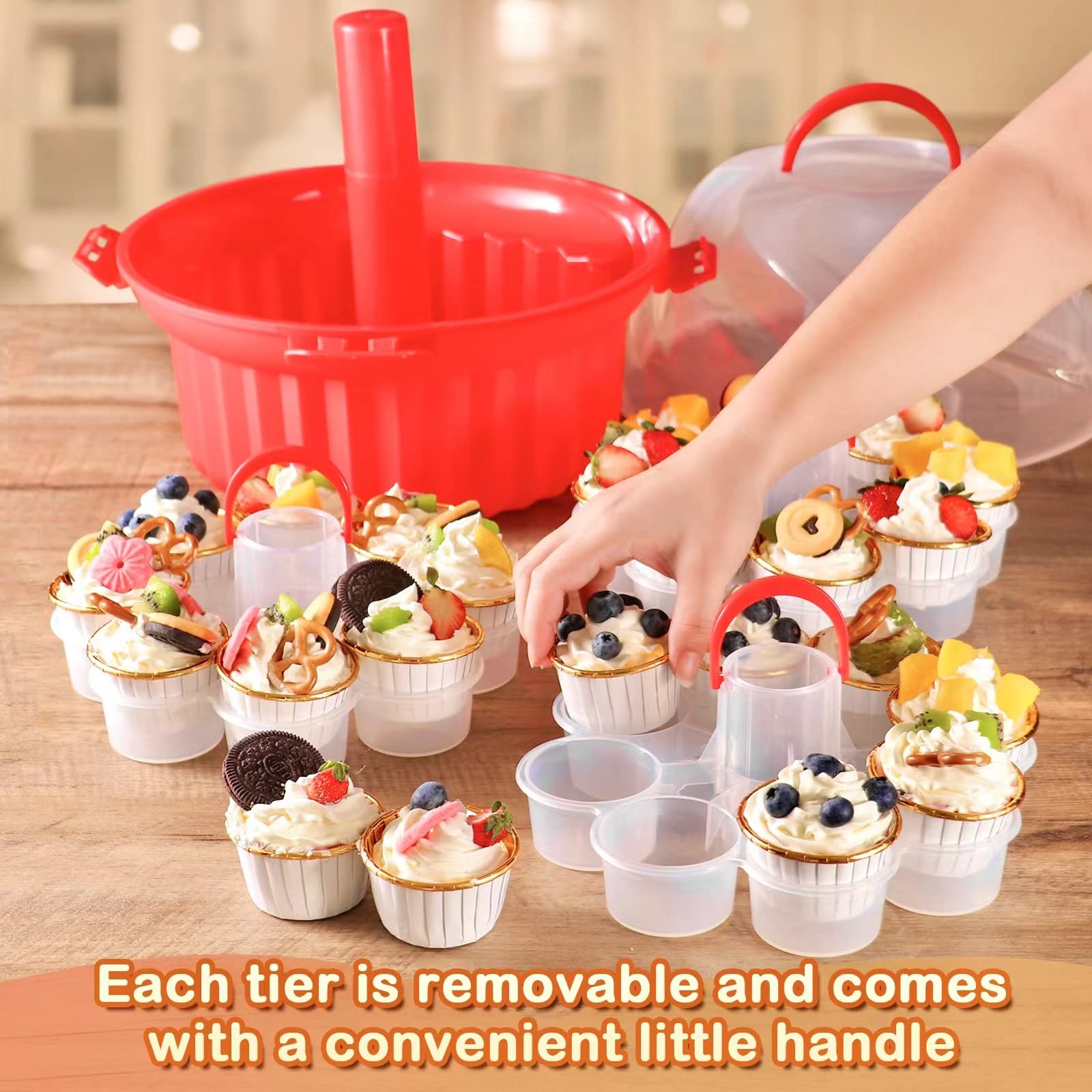 Wehome 3-Tier Cupcake Carrier,Cupcake Holder with Lid and Handle for 24 Cupcakes,Portable Cupcake Holder Cookie Carrier，Cupcake Transport&Storage Container，Christmas Baking Gifts for Bakers