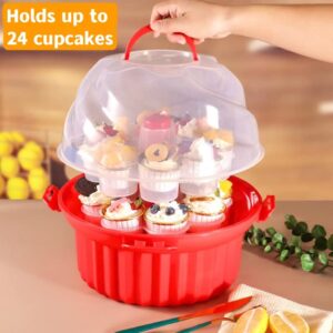 Wehome 3-Tier Cupcake Carrier,Cupcake Holder with Lid and Handle for 24 Cupcakes,Portable Cupcake Holder Cookie Carrier，Cupcake Transport&Storage Container，Christmas Baking Gifts for Bakers