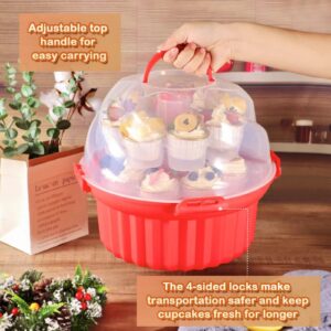 Wehome 3-Tier Cupcake Carrier,Cupcake Holder with Lid and Handle for 24 Cupcakes,Portable Cupcake Holder Cookie Carrier，Cupcake Transport&Storage Container，Christmas Baking Gifts for Bakers