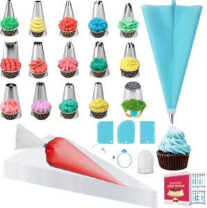 gzmaisulee piping bags and tips set for beginners cake decorating tips for baking with pastry bags and tips, icing tips, couplers, icing bags ties