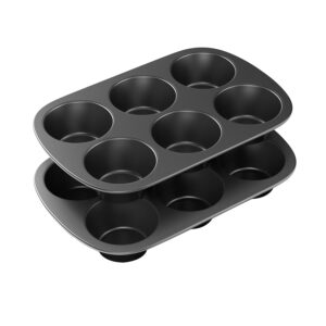 tiawudi 2 pack nonstick muffin pan, carbon steel cupcake pan, 6 cup, easy to clean and perfect for making muffins or cupcakes, jumbo