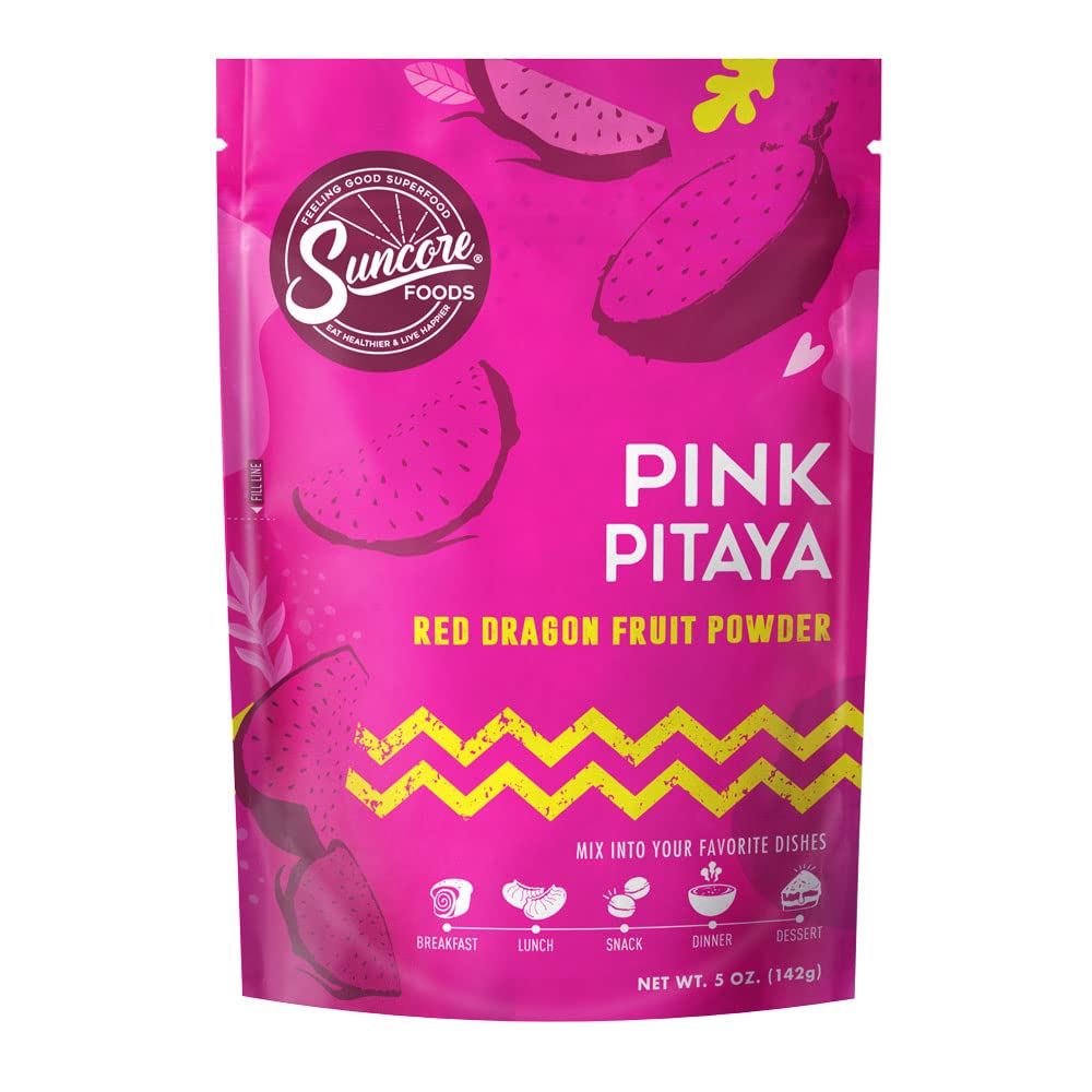 Suncore Foods Pink Pitaya Powder, Pink Food Coloring Powder, Gluten-Free, Non-GMO, 5oz (1 Pack)