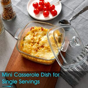 NUTRIUPS Mini Glass Casserole Dish with Lid Oven Safe Square Casserole Dish 5.9in Glass Microwave Bowl With Glass Lid Casserole Cookware (28oz-Mini)