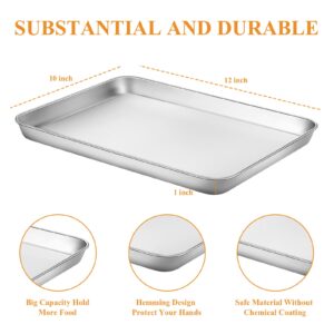 Stainless Steel Baking Sheet Set of 2, Deedro Cookie Sheet Metal Baking Pan Oven Tray, Non Toxic & Heavy Duty, Rust Free & Mirror Finish, Easy Clean & Dishwasher Safe, 12 x 10 x 1 Inch