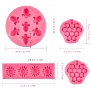 Ocmoiy 4 Pieces Bumble Bee Silicone Mold Honeycomb Sunflower and Bee Fondant Molds for Cupcake Cake Decorating Sugar Chocolate Candy Baking Mold