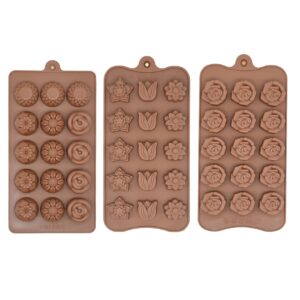 poproo non-stick silicone molds chocolate molds flower gummy candy molds ice cube molds tray cake decoration party & wedding gift, pack of 3, 45-cavity