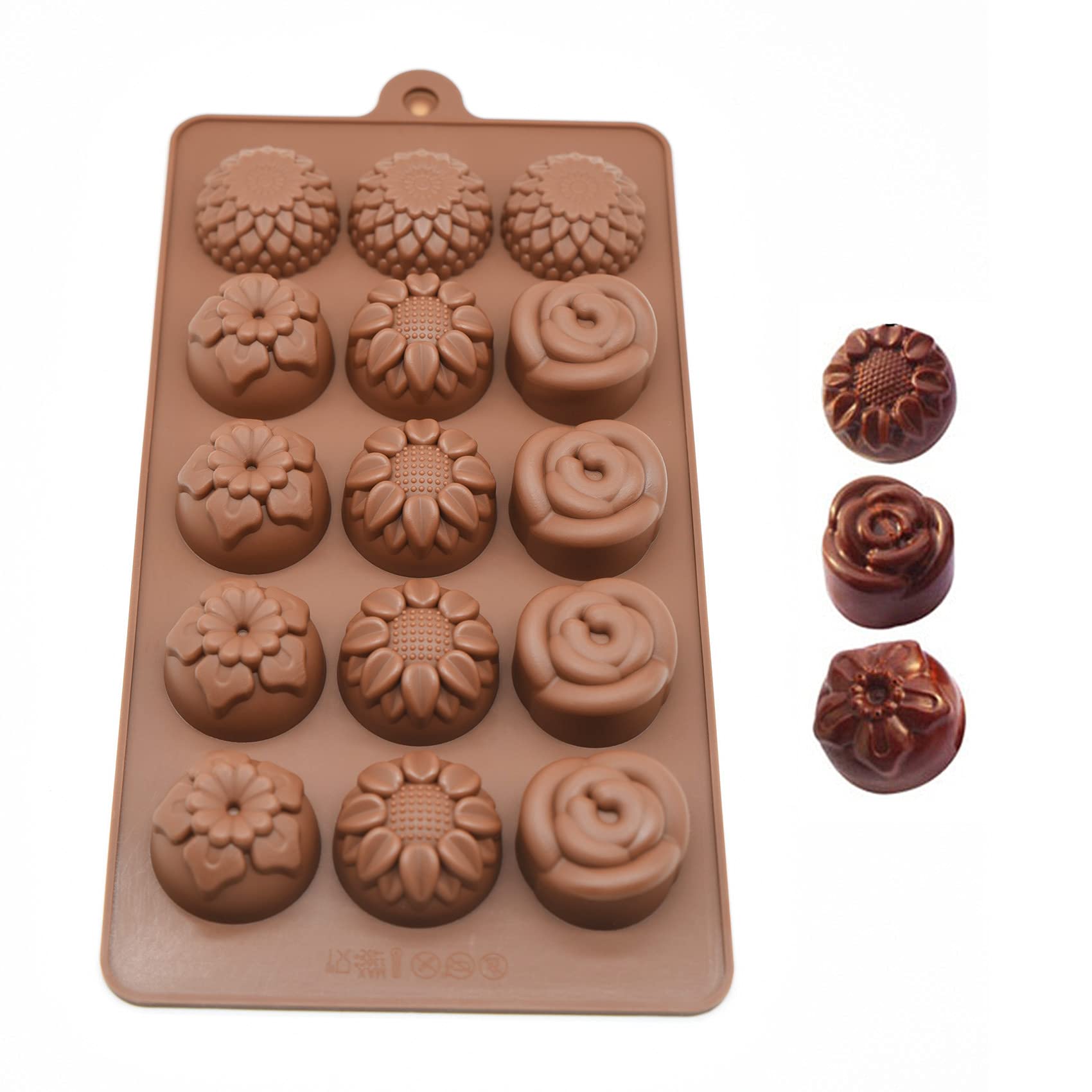 Poproo Non-Stick Silicone Molds Chocolate Molds Flower Gummy Candy Molds Ice Cube Molds Tray Cake Decoration Party & Wedding Gift, Pack of 3, 45-Cavity