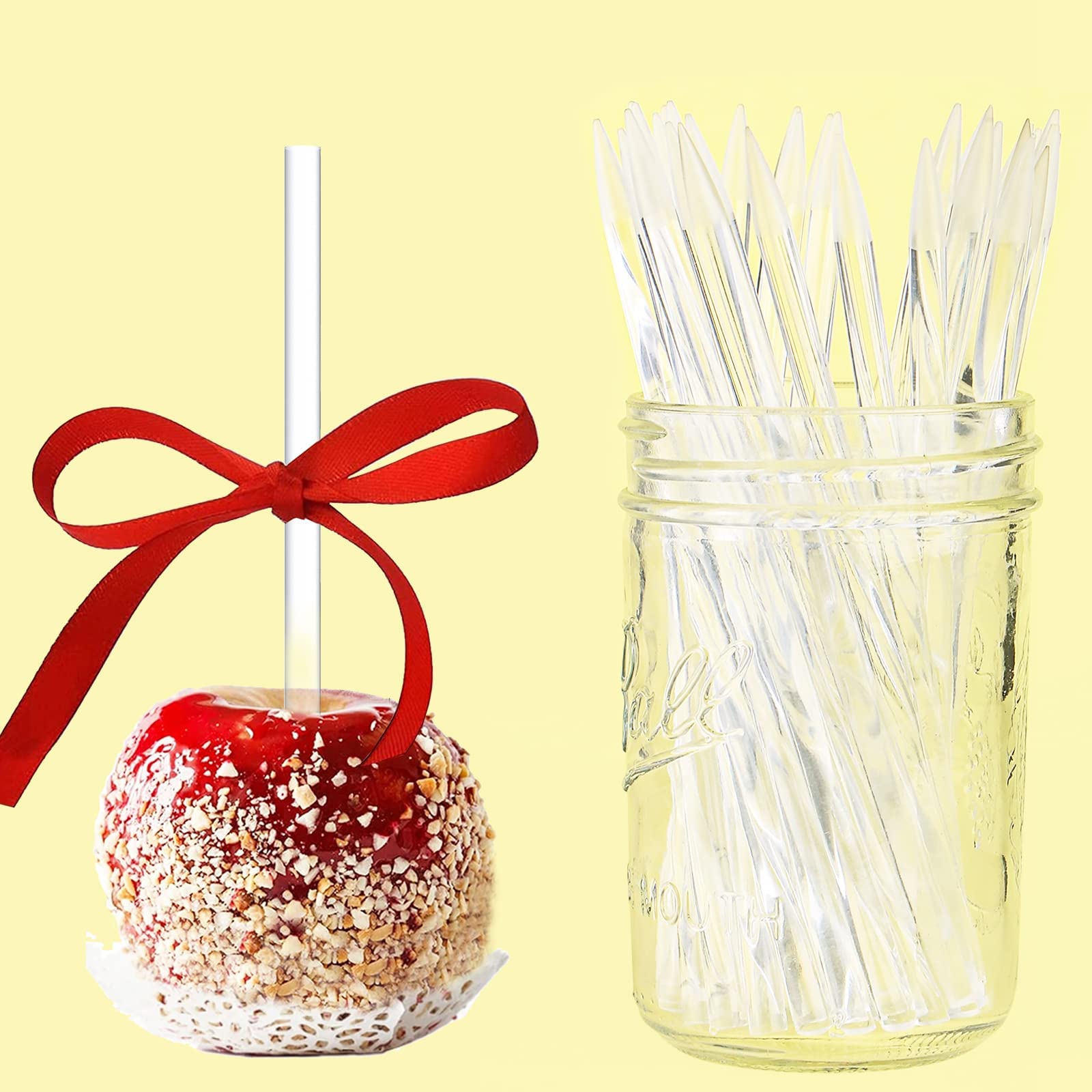 Kamehame 30 Pieces Acrylic Candy Apple Sticks 6 Inch Clear Pointed Acrylic Rods for Cake Pops or Dessert Caramel Apple Chocolate Covered Apples 6mm Diameter