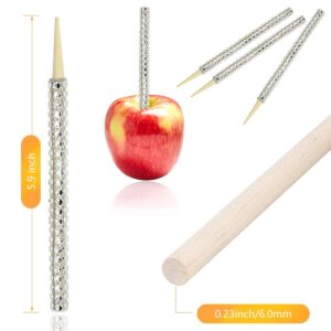 24 Pack Candy Apple Bamboo Sticks, Caramel Apple Wooden Bling Pointed Skewers,Food Sticks for Rice Krispy Treats Cookie Pops Brownies Corn Dogs with Glass Bag Glitter Ribbons Tie (Silver)