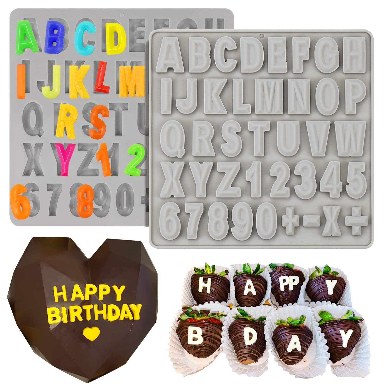 Juome 2Pcs Letter Molds for Chocolate, Alphabet and Numbers Silicone Molds for Making Gummy Candy Chololate Cake Decoration