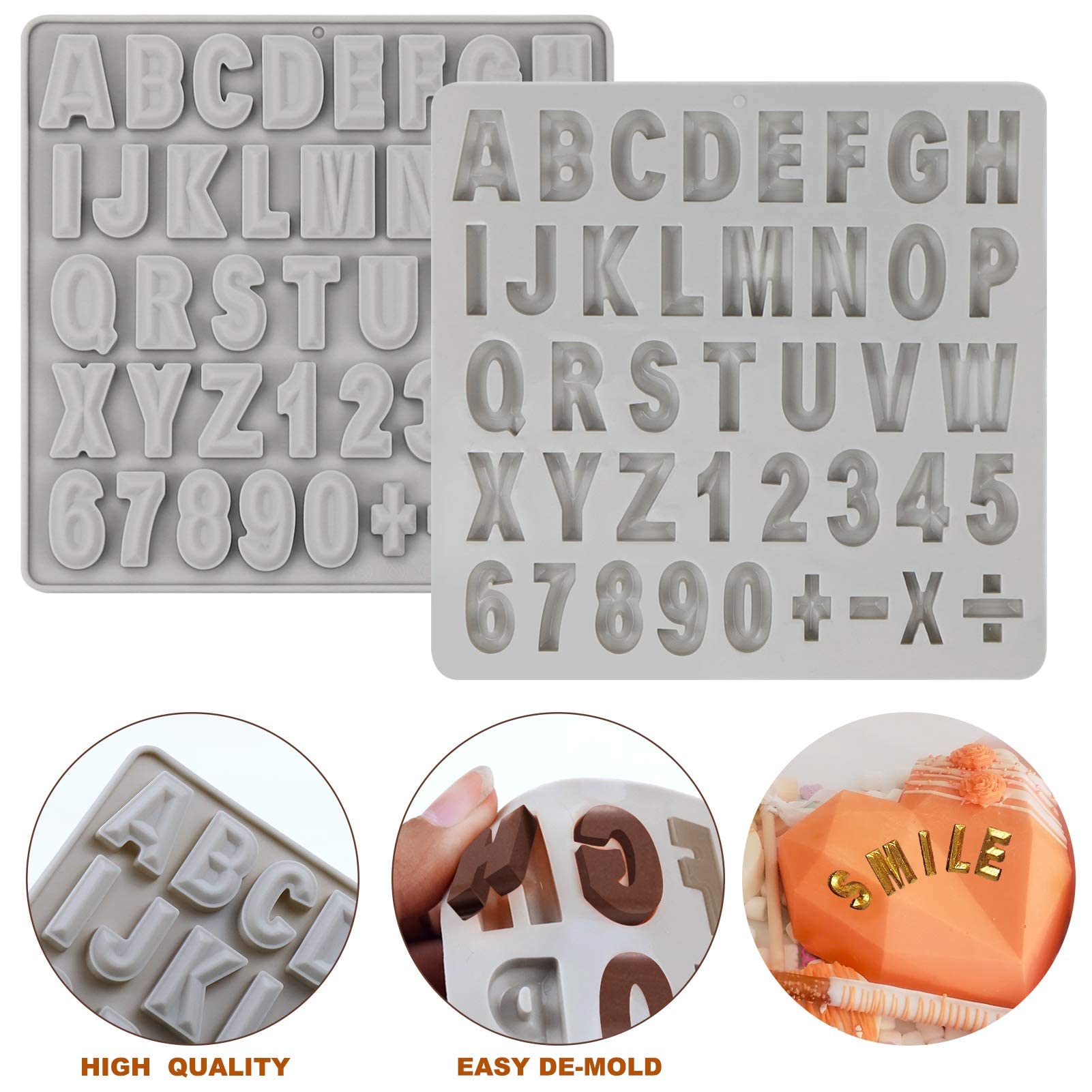 Juome 2Pcs Letter Molds for Chocolate, Alphabet and Numbers Silicone Molds for Making Gummy Candy Chololate Cake Decoration