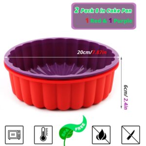 AILEHOPY 8 Inch Silicone Charlotte Cake Pan -Set of 2- Round Baking Molds for Cheese Cake,Chocolate Cake, Rainbow Cakes, Strawberry Shortcake, Brownie Tart Pie