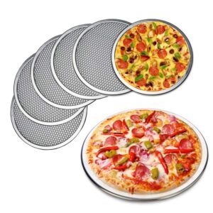 6 packs aluminum alloy pizza pan with holes, 12 inch commercial grade pizza / baking screen for oven round pizza crisper tray pizza baking tray for home restaurant, seamless (12-inch, pack of 6)