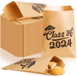 woanger 100 pcs graduation favor bags candy bags paper cookie bags class of 2024 grad treat bags kraft brown bags small flat envelopes favor bags for bakery snacks sandwiches graduation party supply