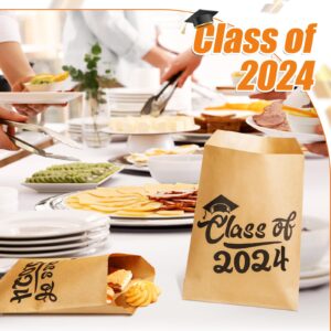 Woanger 100 Pcs Graduation Favor Bags Candy Bags Paper Cookie Bags Class of 2024 Grad Treat Bags Kraft Brown Bags Small Flat Envelopes Favor Bags for Bakery Snacks Sandwiches Graduation Party Supply