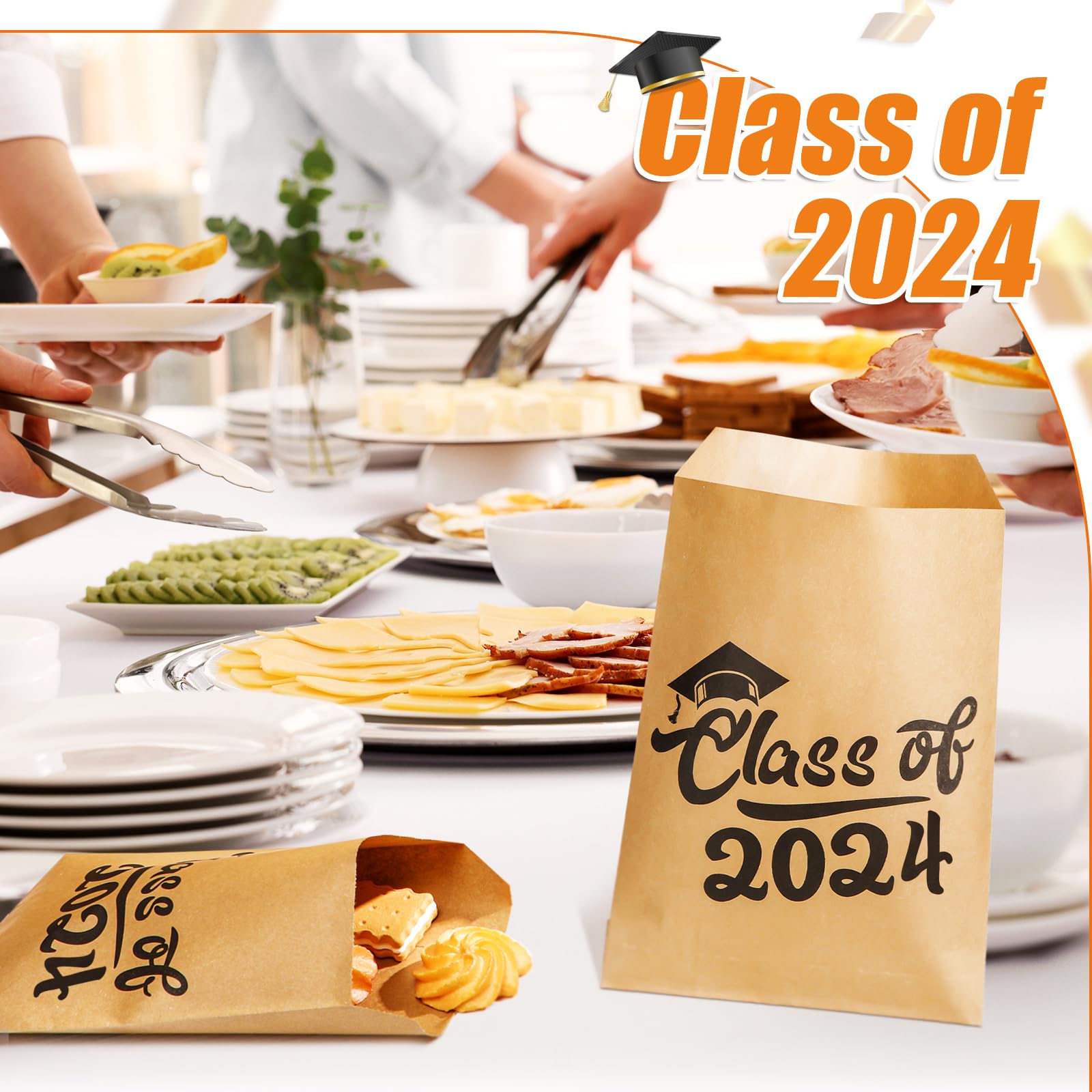 Woanger 100 Pcs Graduation Favor Bags Candy Bags Paper Cookie Bags Class of 2024 Grad Treat Bags Kraft Brown Bags Small Flat Envelopes Favor Bags for Bakery Snacks Sandwiches Graduation Party Supply