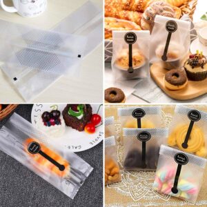 200pcs Translucent Plastic Bags, BetterJonny Cellophane Bags with 200Pcs Hand Made Stickers for Cookie, Cake, Chocolate, Candy, Bakery Party Supplies
