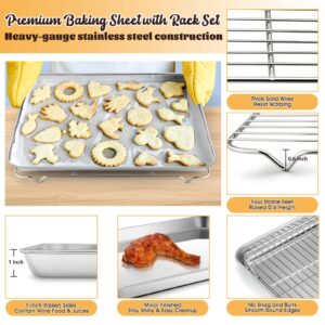 E-far Cookie Sheet with Rack Set, Half Sheet Baking Pan for Oven Cooking, 18”x13” Stainless Steel Rimmed Tray with Wire Cooling Rack for Roasting Broiling Bacon Meat Steak - Dishwasher Safe