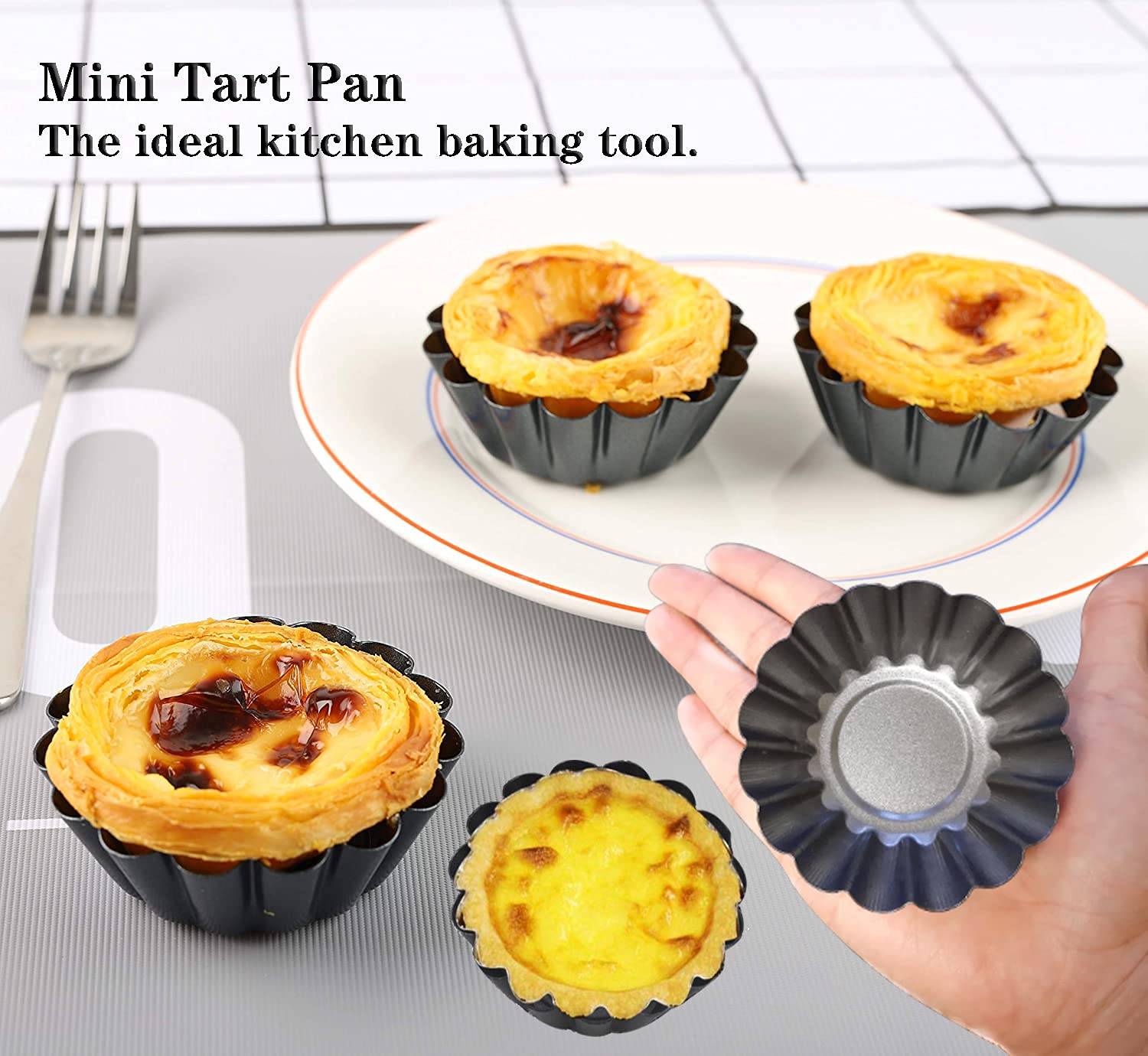 Xstronq Egg Tart Molds 12PCS Tart Pan, Mini Carbon Steel Non Stick Tart Pans, Tart Molds For Baking (2.6 inch)