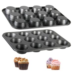 taounoa muffin tin, 12-well nonstick cupcake pan set of 2, heavy duty steel muffin pan