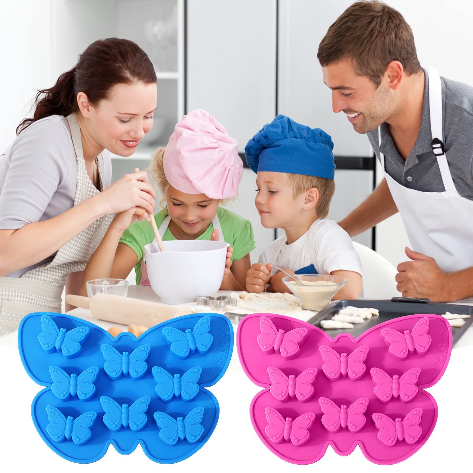 Vodolo 2 Pcs Butterfly Ice Cube Tray,Butterfly Mold Silicone for Chocolate Candy Gummy Baking,Jelly, Pudding,Soap, Cake Mold