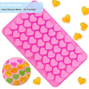 YLhao Gummy Candy Molds Silicone, Mini Fun Gummy Bear Molds - Heart Shaped Mold, 105 Cavities with 2 Droppers Silicone Gummy Molds, Food Grade, Non Stick 2 Pack (Blue, Pink)