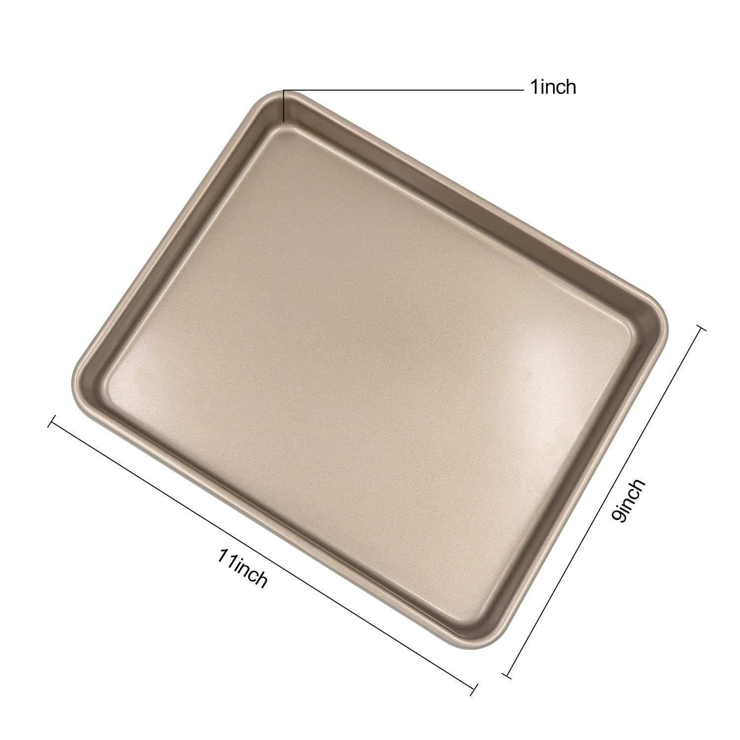 11 Inch Baking Sheets for Oven, Shinsin Nonstick Toaster Oven Pans Heavy Carbon Steel 11X9 Inch Quarter Sheets Pan for Baking, 1 Inch Deep Toaster Oven Tray Replacement (Gold)