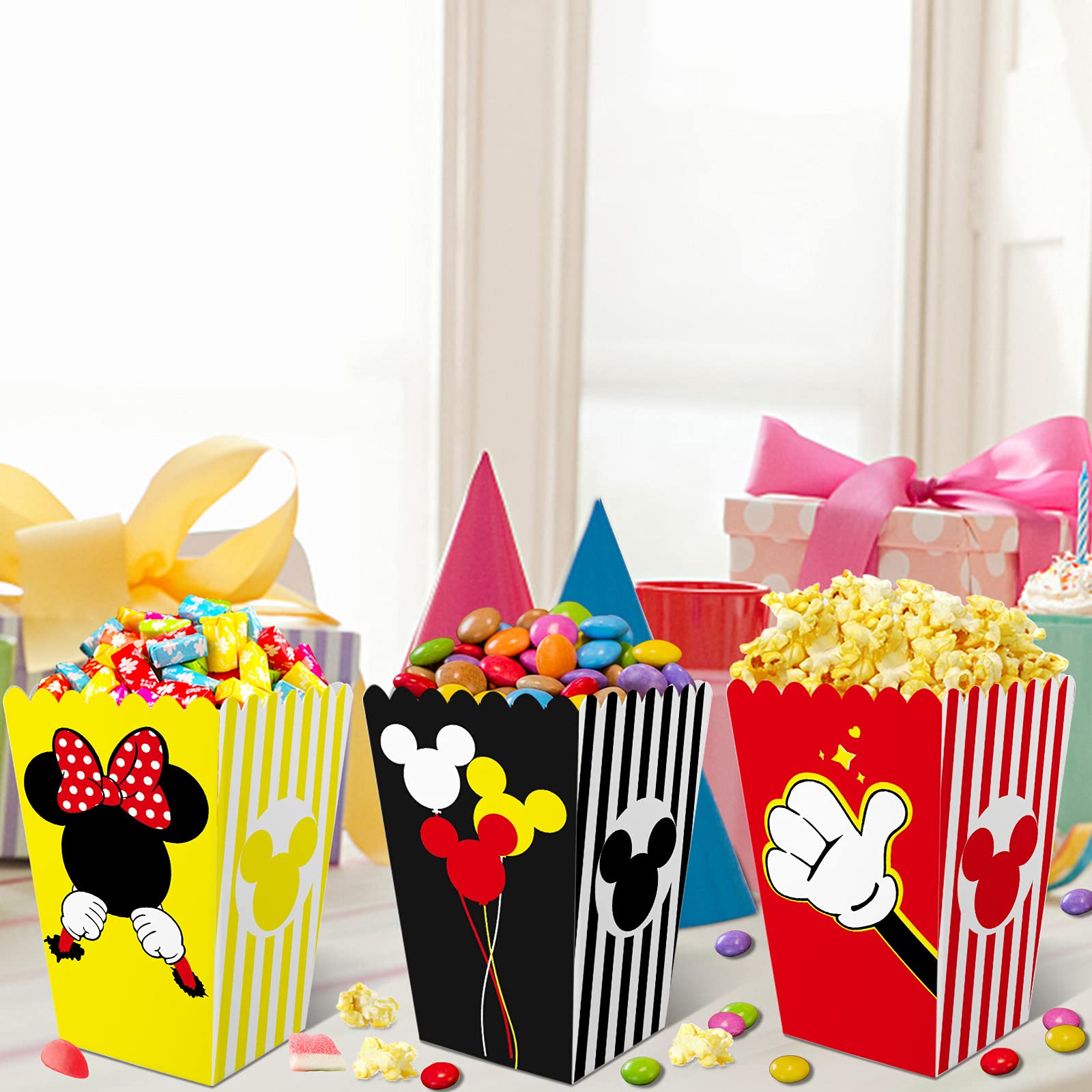 DLBEAUTY 16Pcs Mouse Birthday Party Supplies Mickey Mouse Popcorn Box Snack Treat Box Candy Cookie Container For Mickey Mouse Theme Party Favors Decoration