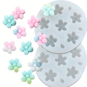 hengke 2 pcs chrysanthemum flower and small flower shapes silicone mold for sugarcraft cake decoration, cupcake topper,candies,cookies,ice cube,polymer clay,chocolate,soap wax making crafting projects