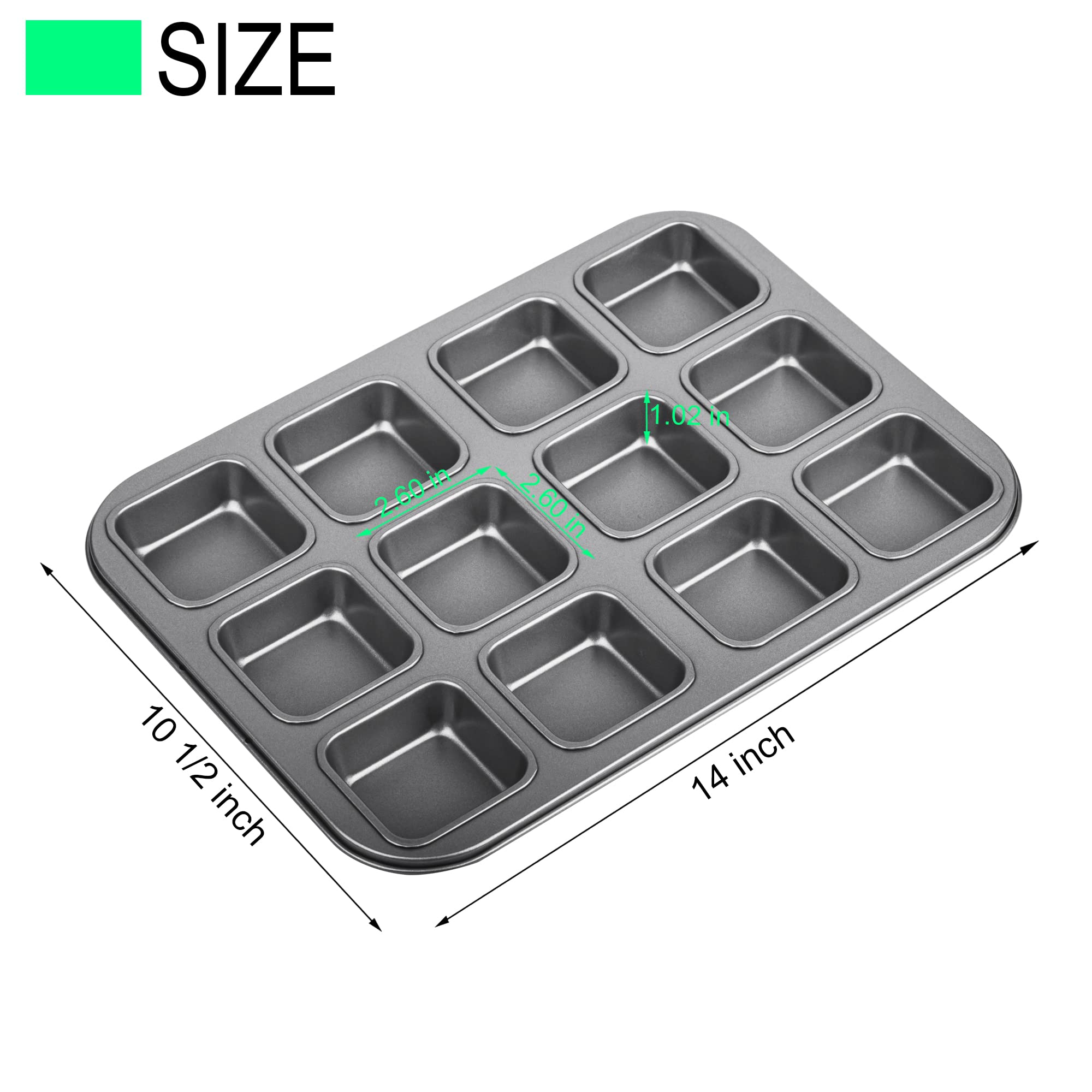 Tiawudi 2 Pack Brownie Pan, Non-stick Baking Bread Pan, Heavy Duty Carbon Steel Mini Muffin Pan, 12-Cavity Loaf Pan