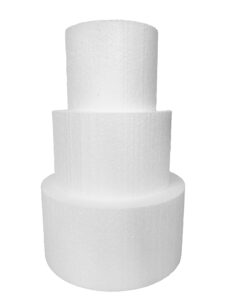 shape innovation - round 5" cake dummy set - set of 3, each 5" high by 6", 8", & 10" round - perfect for wedding cakes, birthday cakes, display cakes, window displays, parties