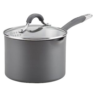 circulon radiance hard-anodized nonstick straining saucepan, 3-quart, gray