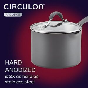 Circulon Radiance Hard-Anodized Nonstick Straining Saucepan, 3-Quart, Gray