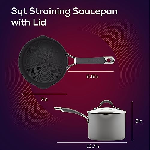 Circulon Radiance Hard-Anodized Nonstick Straining Saucepan, 3-Quart, Gray