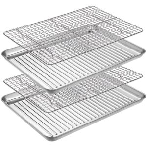 baking sheet with wire rack set (2 baking pans + 2 cooling racks), cekee stainless steel cookie sheets for baking sheet pan tray, jelly roll pan, warp resistant & heavy duty, size 16 x 12 x 1 inches