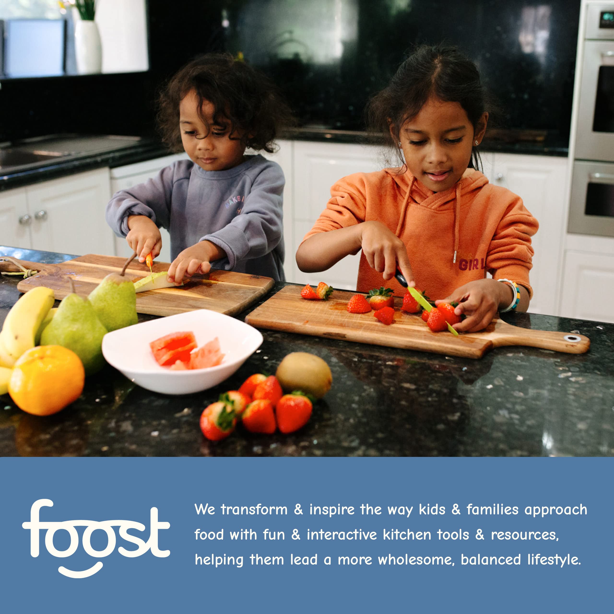 Foost Kids Knife - Kitchen Safe Kids Knife for Real Cooking & Cutting Vegetables & Food - Next Knife for Kids Aged 5+ with Stainless Steel Coat, Longer Serrated Blade, Blunt Tip, & Easy Grip Handle